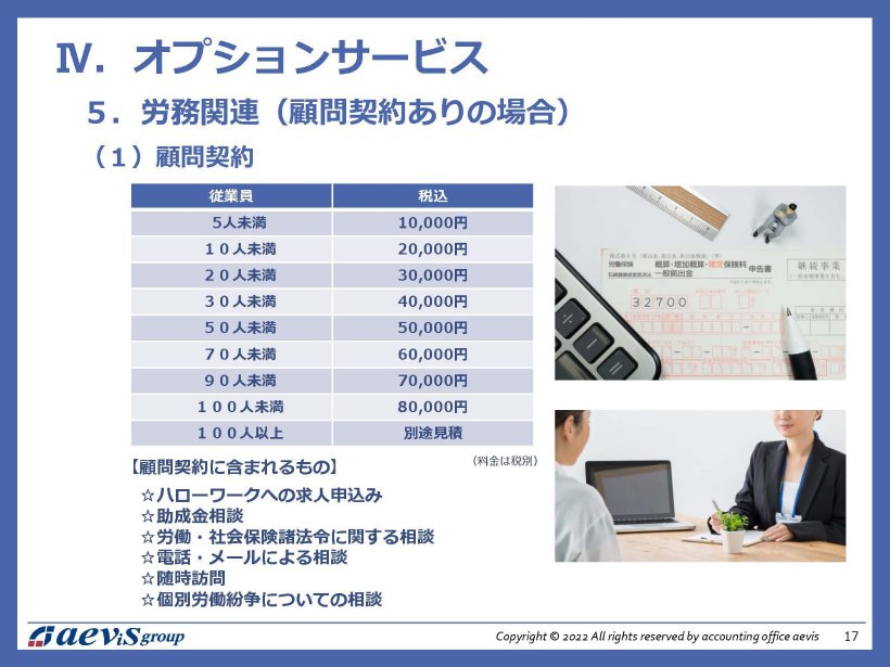 岡崎市　名古屋　税理士法人アイビス　労務管理　料金表